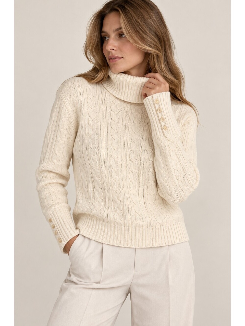Banana Republic Women's Cashmere Ivory Cable Knit Turtleneck Cashmere Sweater S